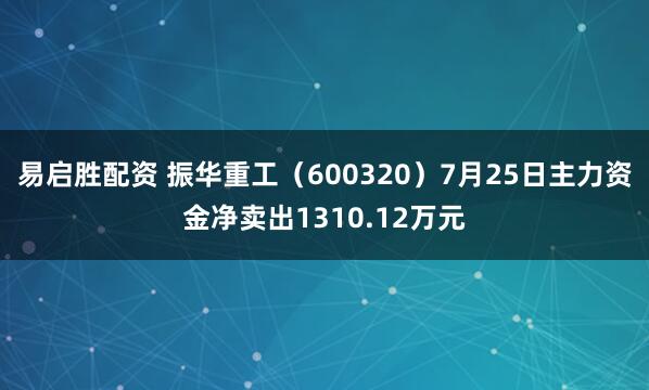 易启胜配资 振华重工（600320）7月25日主力资金净卖出1310.12万元